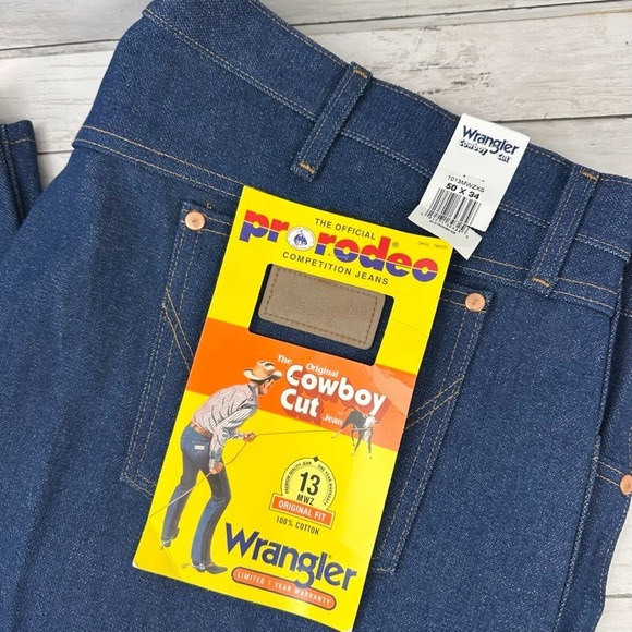 Wrangler 13MWZ Cowboy Cut 100%‎ Cotton Blue Jeans 50x34 NWT - Picture 1 of 11